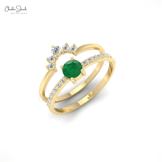 Stackable Ring With 0.23ct Emerald Gemstone 14k Solid Gold Diamond Eternity Band For Gift