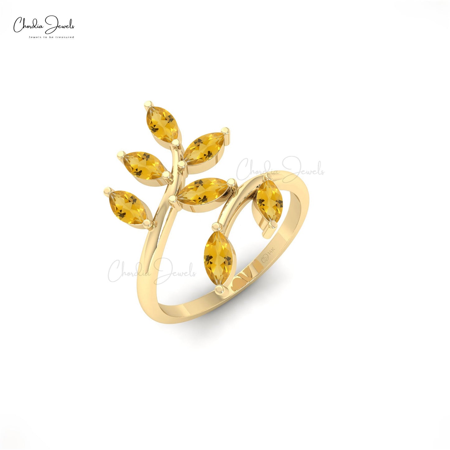 Natural Citrine Olive Leaf Wedding Band in 14k Solid Gold