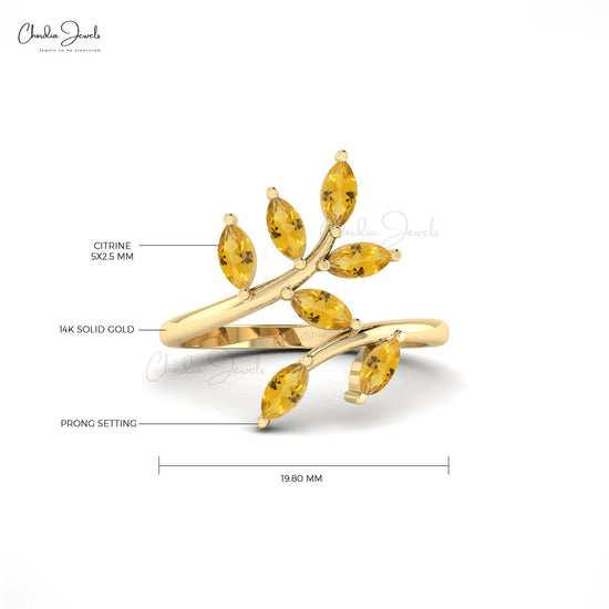 Natural Citrine Olive Leaf Wedding Band in 14k Solid Gold