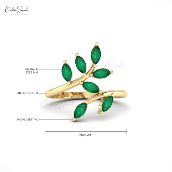 Emerald Olive Leaf Inspired Ring in 14k Solid Gold