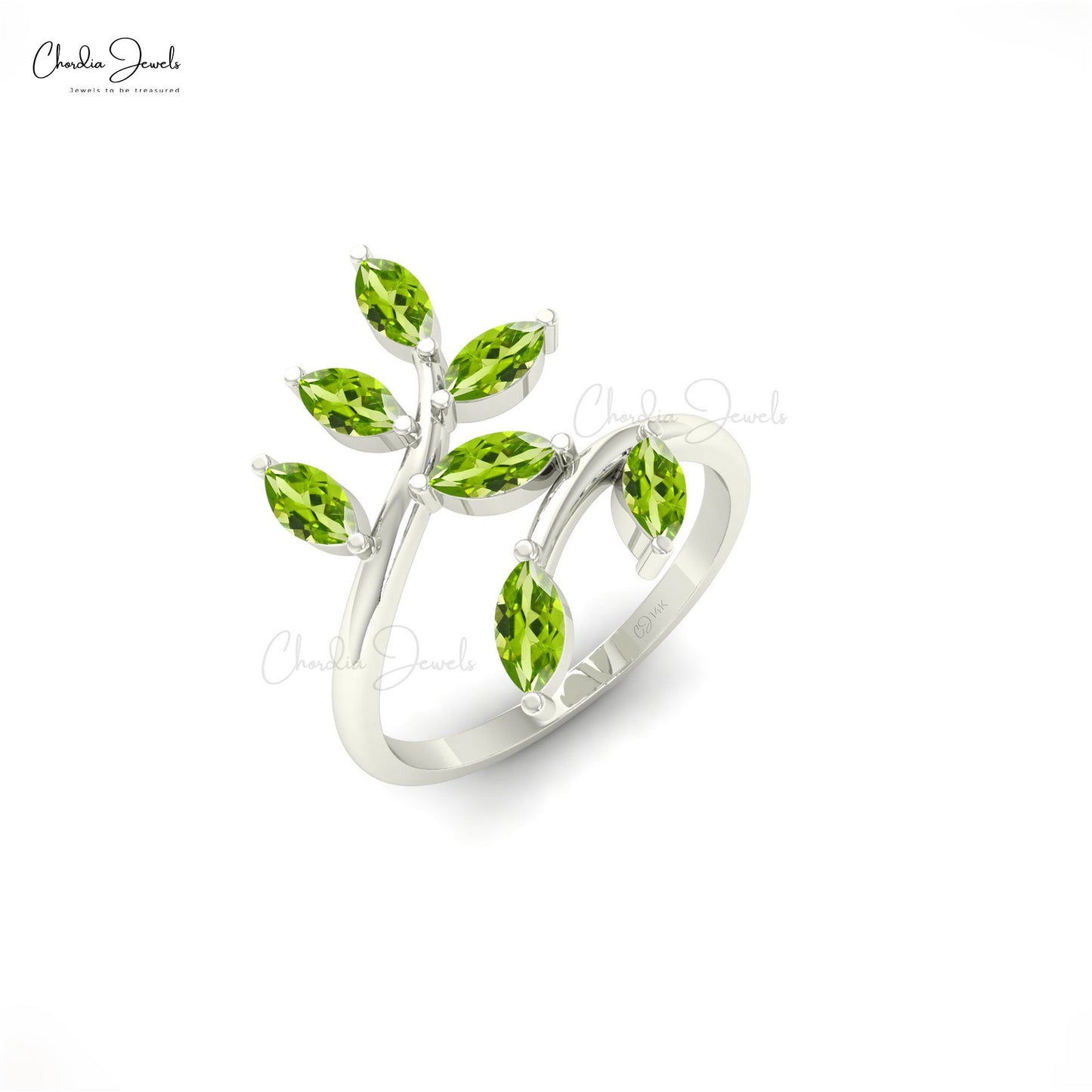 Load image into Gallery viewer, 7 Stone Natural Marquise Shape Peridot 14k Gold Leaf Ring
