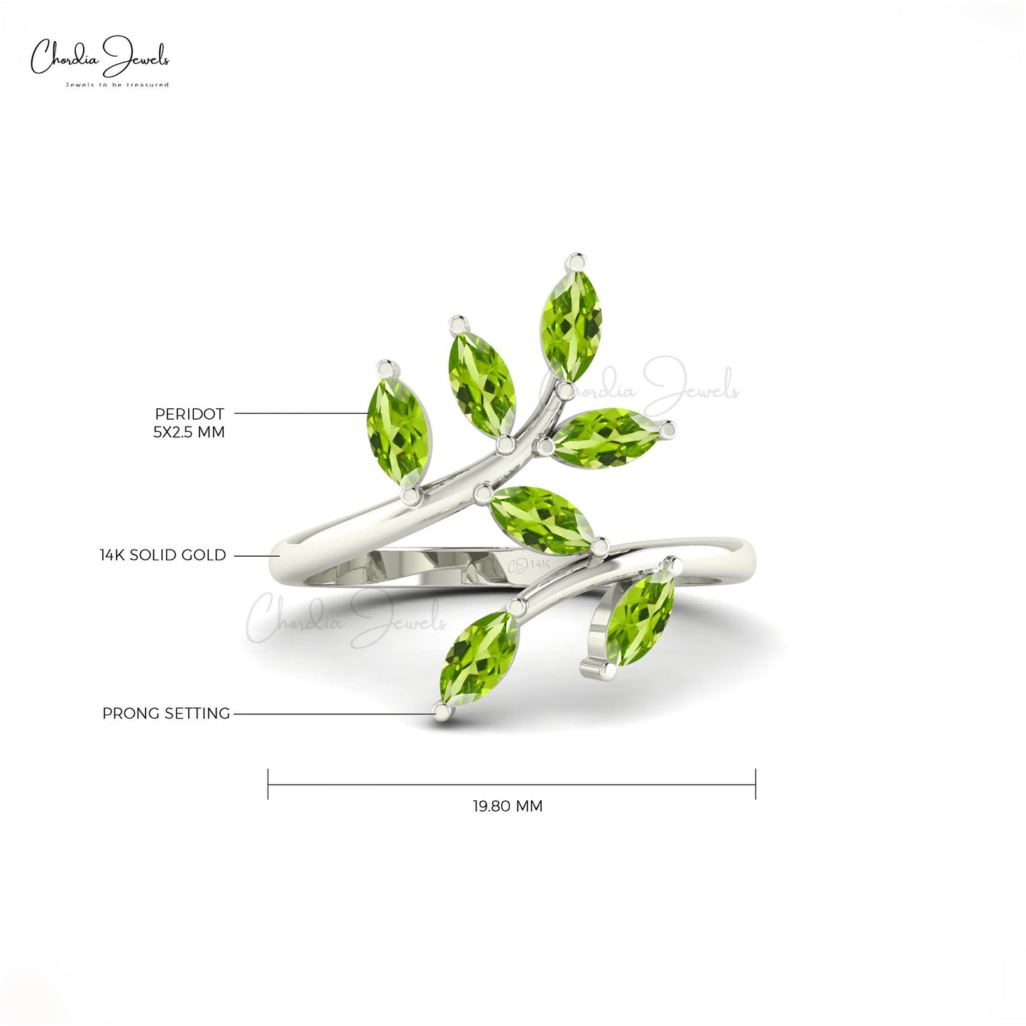 Load image into Gallery viewer, 7 Stone Natural Marquise Shape Peridot 14k Gold Leaf Ring
