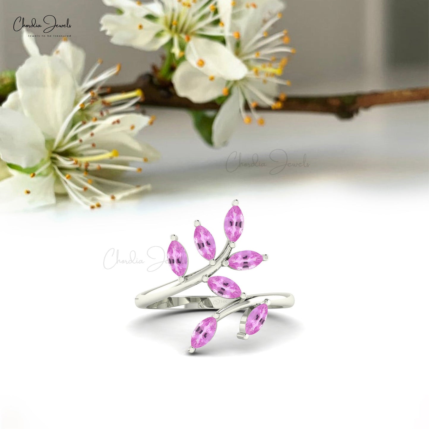 Load image into Gallery viewer, Nature-Inspired 14k Gold Pink Sapphire Leaf Ring
