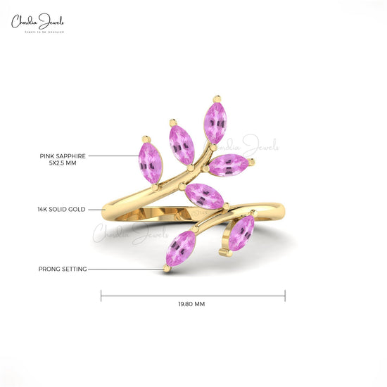 Load image into Gallery viewer, Nature-Inspired 14k Gold Pink Sapphire Leaf Ring
