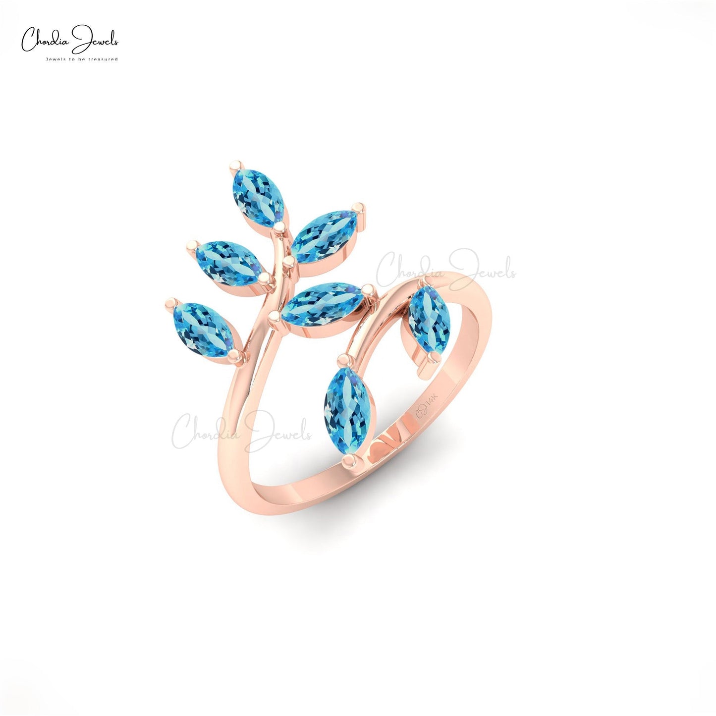 1.19 ct. Marquise Shape Swiss Blue Topaz Olive Leaf Ring