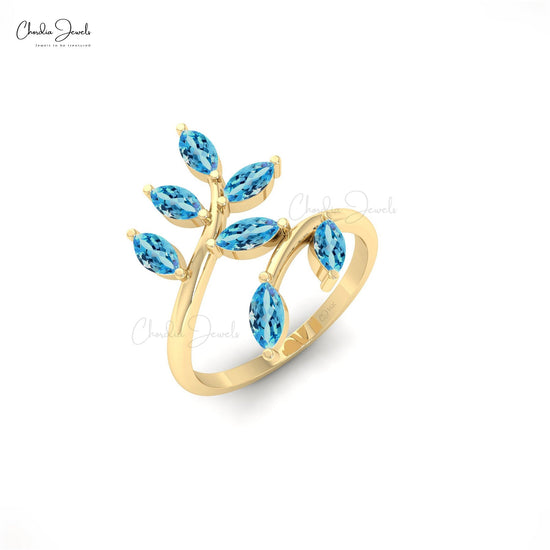1.19 ct. Marquise Shape Swiss Blue Topaz Olive Leaf Ring