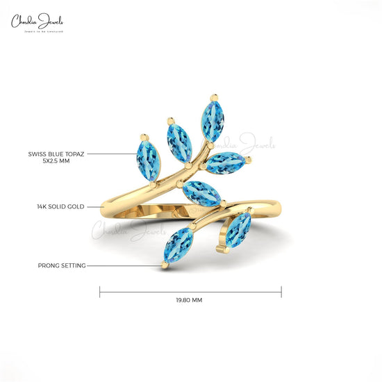 1.19 ct. Marquise Shape Swiss Blue Topaz Olive Leaf Ring