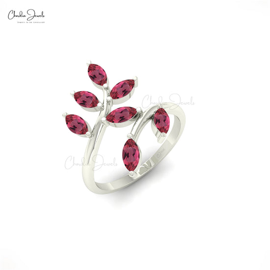 Load image into Gallery viewer, Natural Pink Tourmaline Gemstone Leaf Shape Ring in 14k Gold
