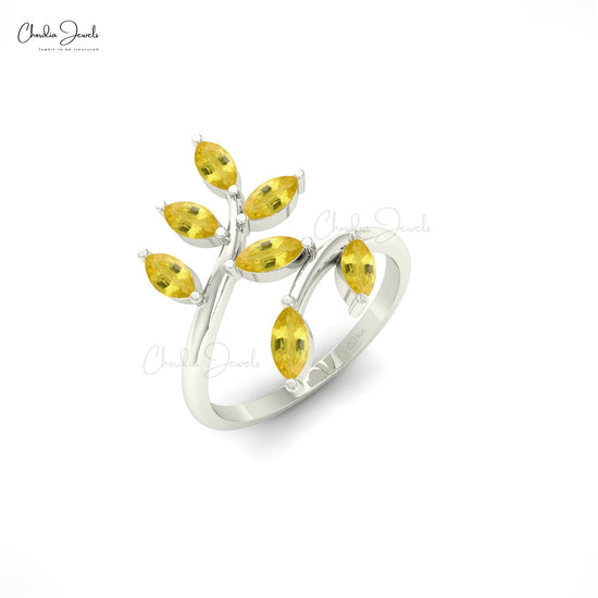 Classic Nature-Inspired 14k Gold Yellow Sapphire Leaf Wedding Ring