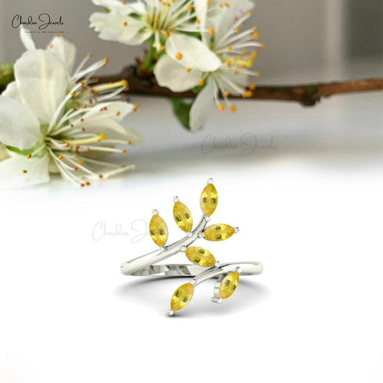 Classic Nature-Inspired 14k Gold Yellow Sapphire Leaf Wedding Ring