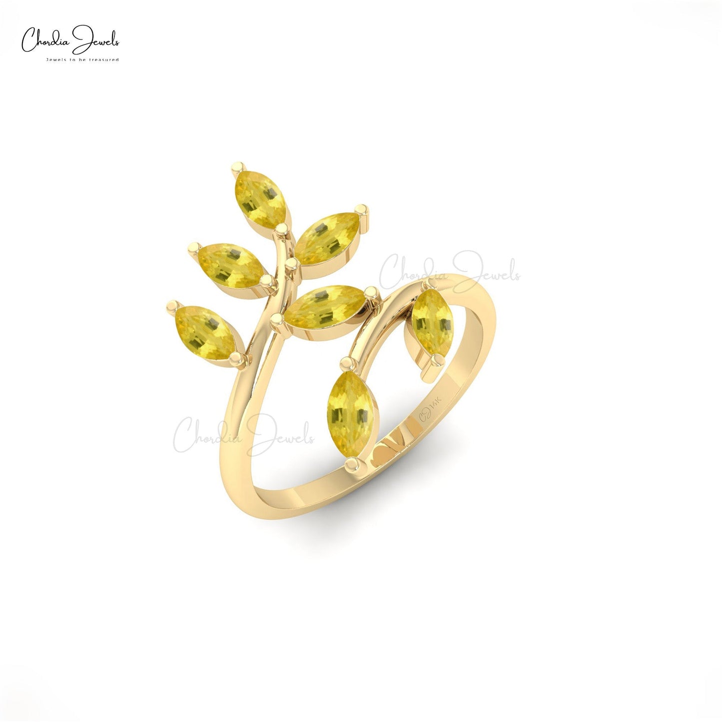 Classic Nature-Inspired 14k Gold Yellow Sapphire Leaf Wedding Ring