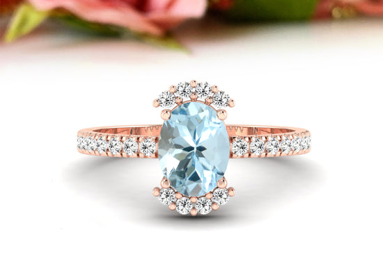 Load image into Gallery viewer, Natural Aquamarie Halo Ring With Diamond
