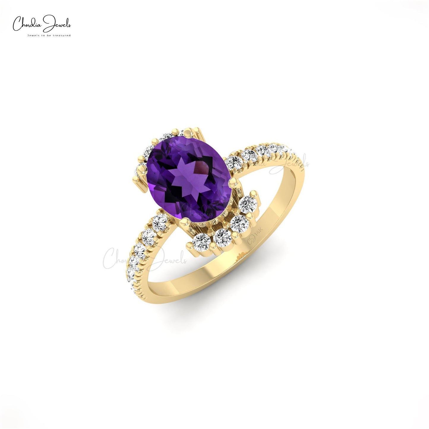 Load image into Gallery viewer, Natural 1.34ct Amethyst Gemstone Dainty Ring 14k Solid Gold Diamond Half-Halo Engagement Ring
