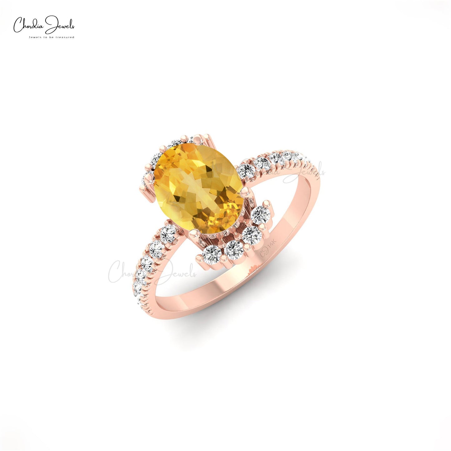 Load image into Gallery viewer, Oval Shaped Citrine 14k Gold Crafted Diamond Accent Ring For Engagement
