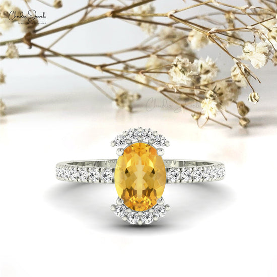 Load image into Gallery viewer, Oval Shaped Citrine 14k Gold Crafted Diamond Accent Ring For Engagement
