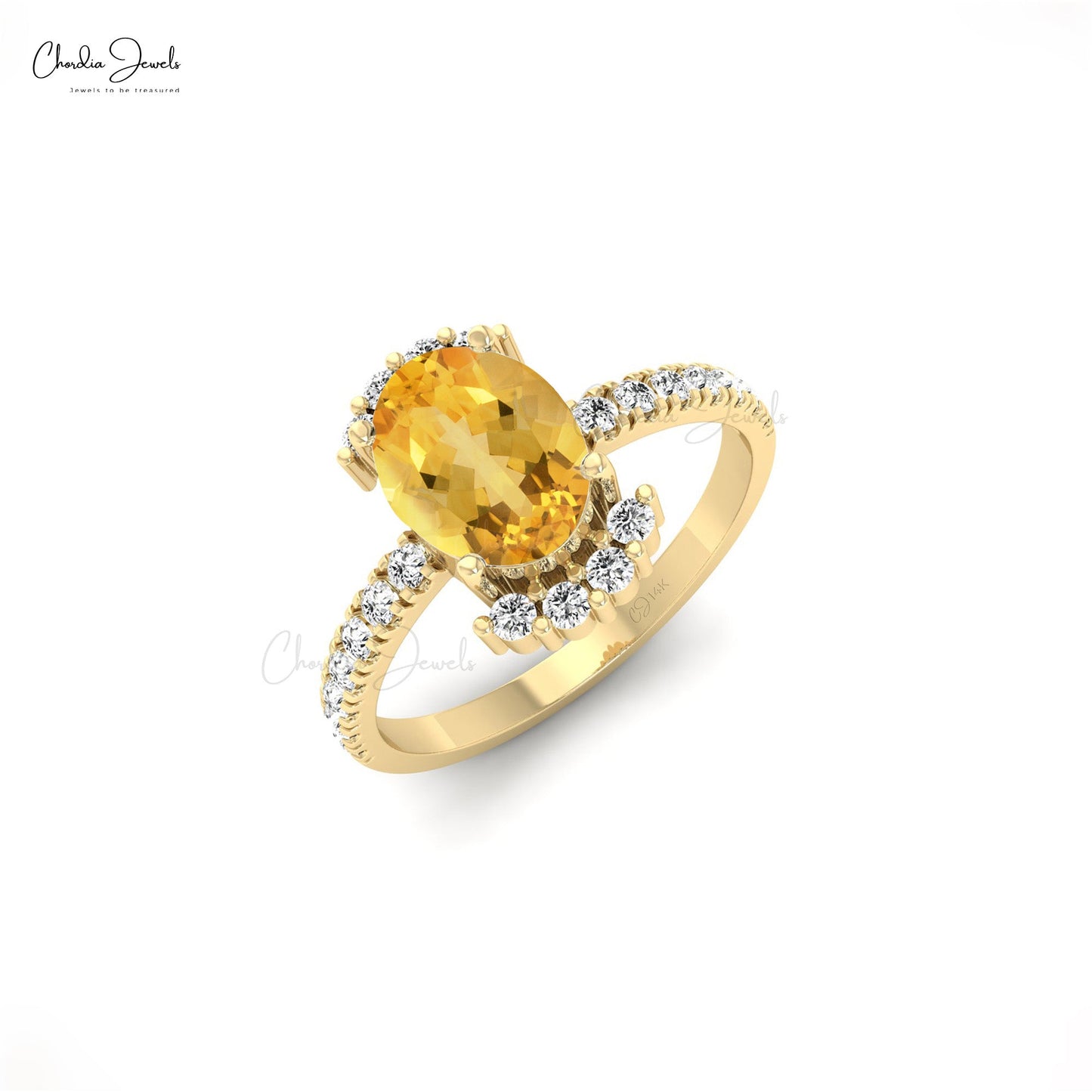 Oval Shaped Citrine 14k Gold Crafted Diamond Accent Ring For Engagement