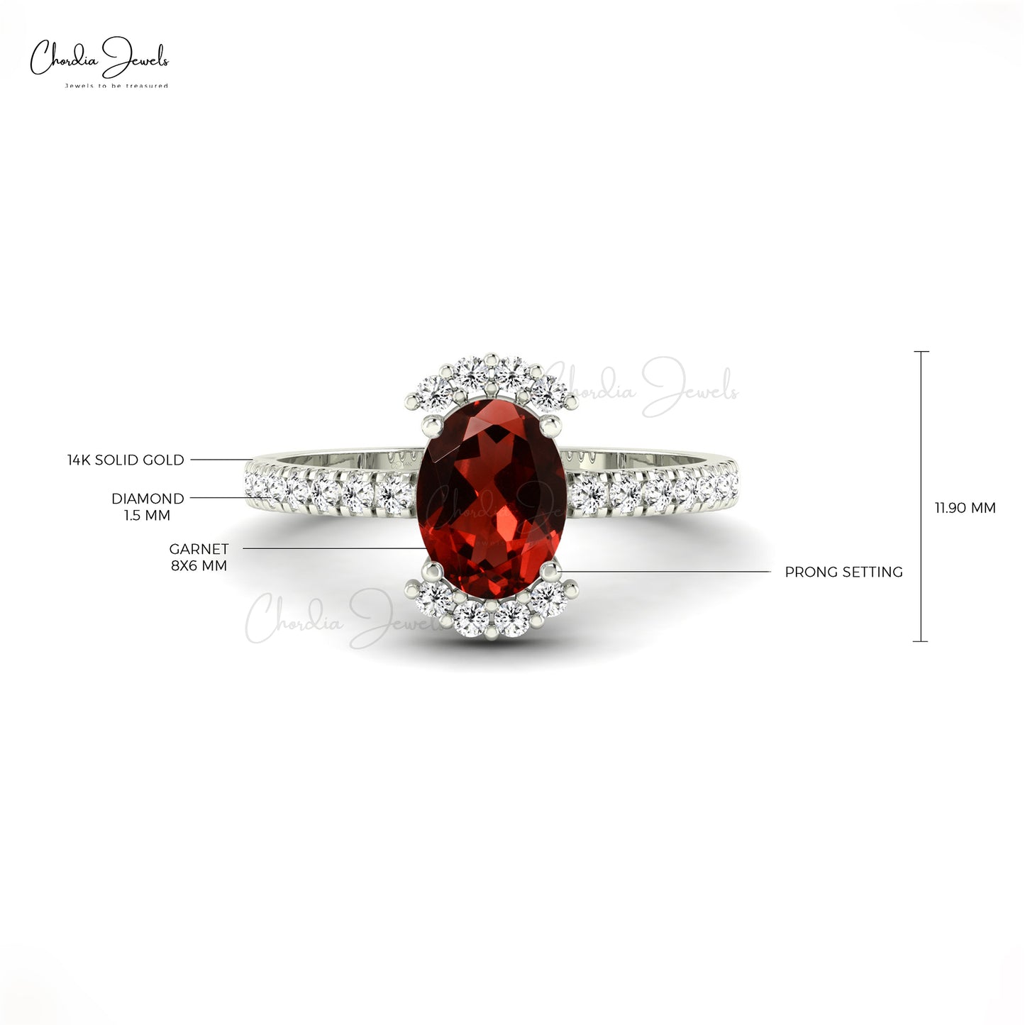 Genuine Garnet Half Halo Diamond Accent 14k Gold Wedding Ring