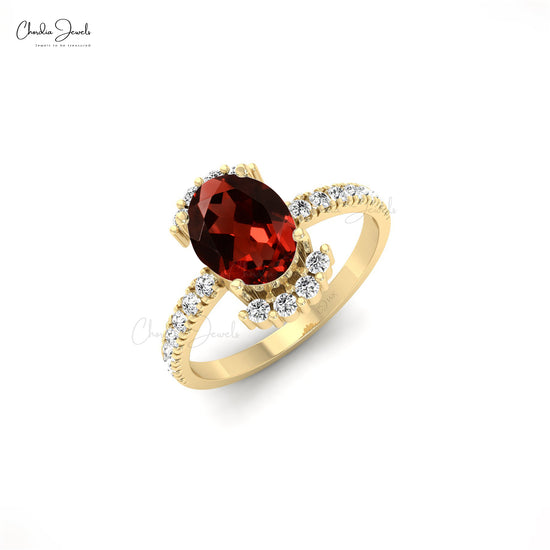 Genuine Garnet Half Halo Diamond Accent 14k Gold Wedding Ring