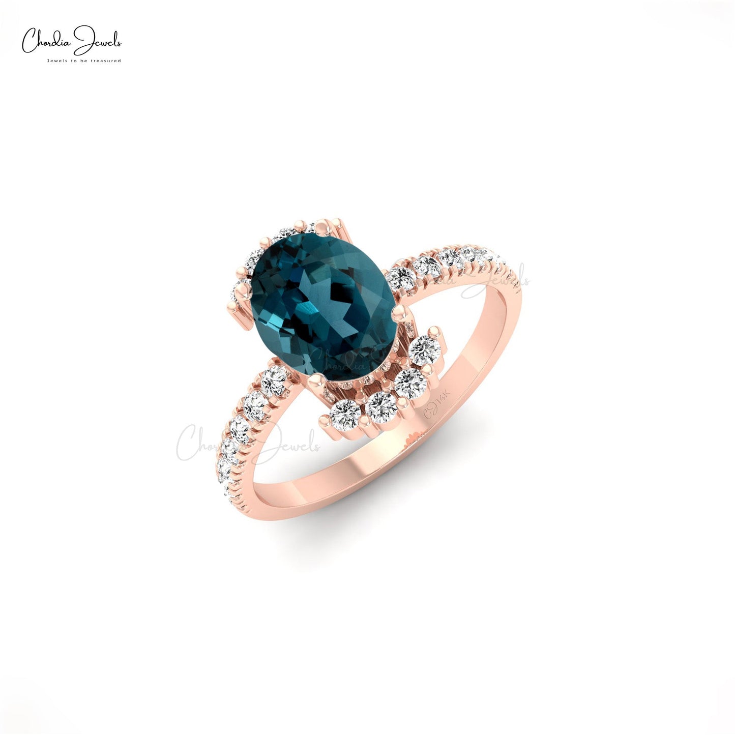 Prong Set London Blue Topaz Side Stone Diamond Engagement Wedding Ring