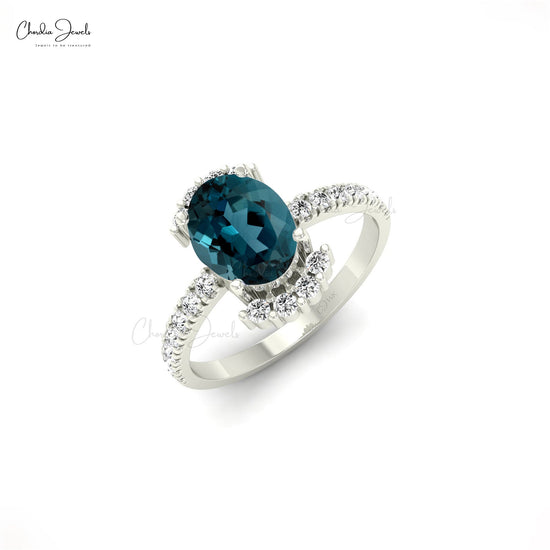 Prong Set London Blue Topaz Side Stone Diamond Engagement Wedding Ring