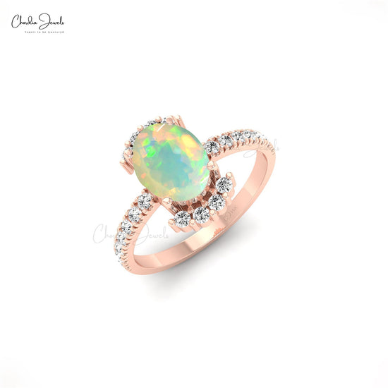 Authentic Fire Opal Solitaire Diamond Accent Side Stone Engagement Ring For Women