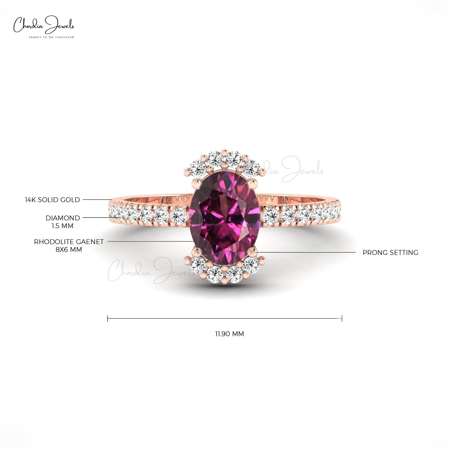 Brilliant Oval Cut Rhodolite Garnet Diamond Half Halo Engagement Wedding Ring