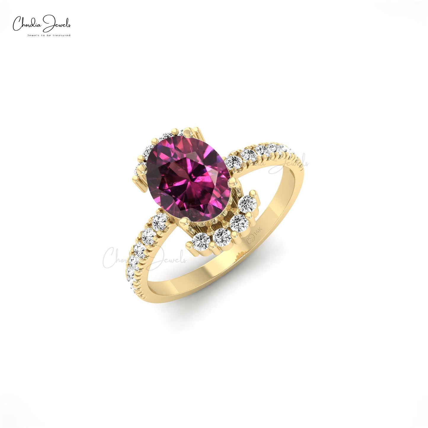 Brilliant Oval Cut Rhodolite Garnet Diamond Half Halo Engagement Wedding Ring