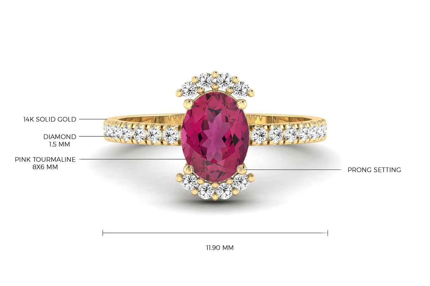 Load image into Gallery viewer, Oval Shaped Solitaire Pink Tourmaline Diamond Half Halo Engagement Ring
