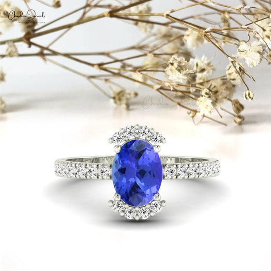 Load image into Gallery viewer, Authentic Diamond Stone Tanzanite Ring In 14k Solid Gold
