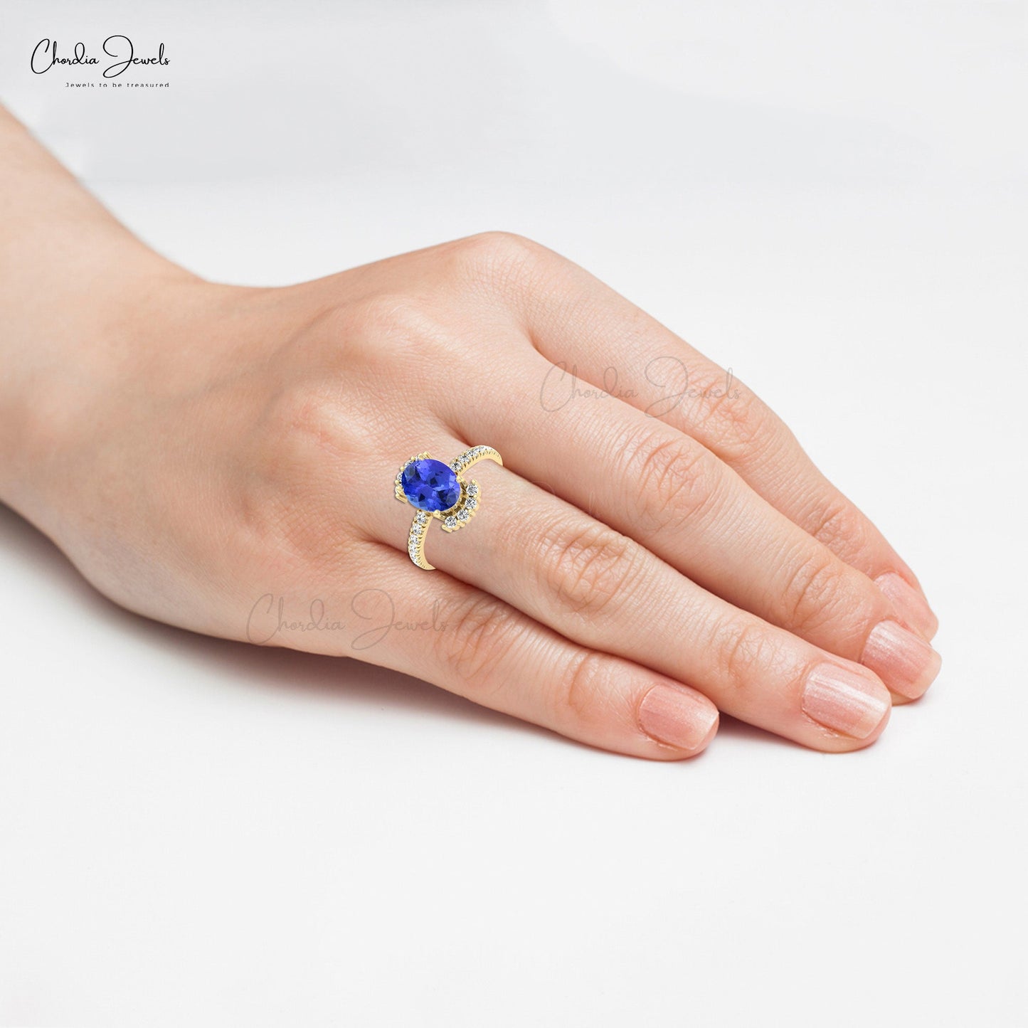 Modern Half Halo Ring In 14k Real Gold Genuine 1.4ct Tanzanite & Diamond Ring Band For Gift