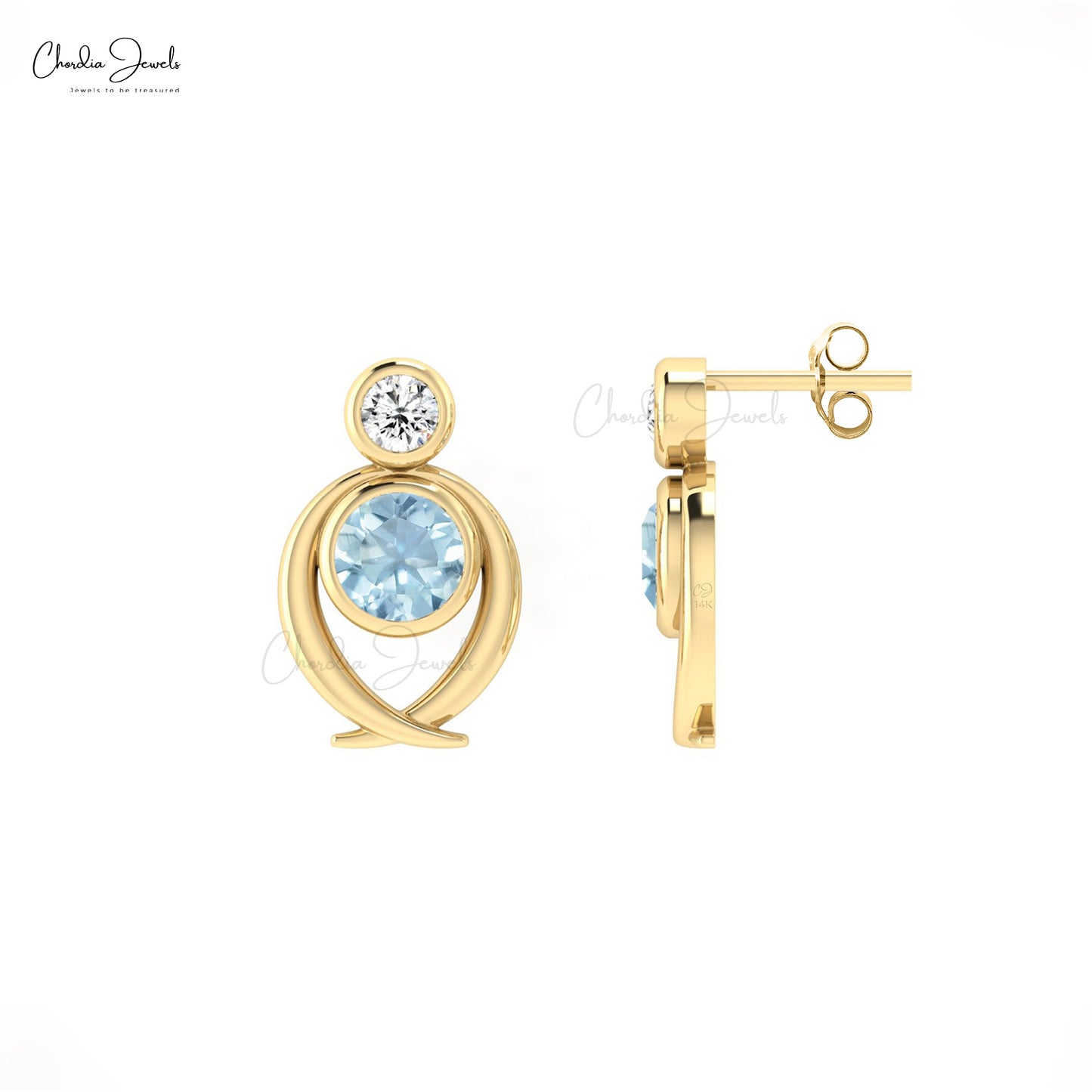Aquamarine Round Cut Accented Earrings 