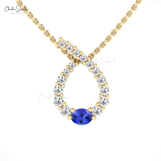 Load image into Gallery viewer, Genuine Tanzanite White Diamond Pendant In 14k Solid Gold Gemstone Pendant For Women&amp;#39;s
