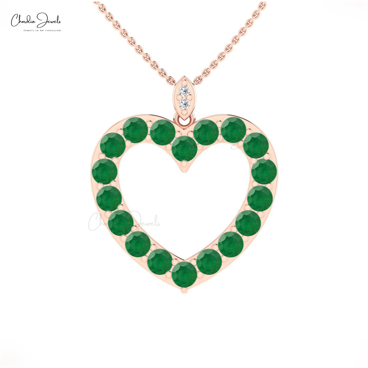 Hollow Heart Pendant With Emerald Gemstone Solid 14k Gold Diamond Pave Set Handmade Pendant