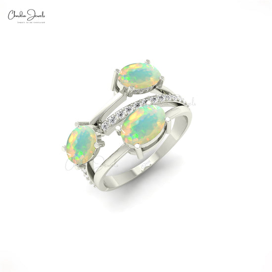 Victorian Rose Gold Three Stone Opal Ring with Rose Cut Diamond Accent –  Vintage Diamond Ring