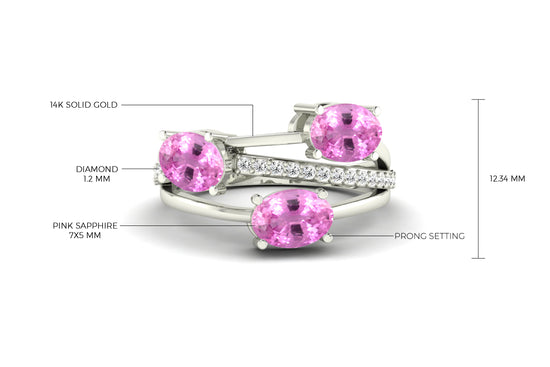 Natural Pink Sapphire Cross Over Ring