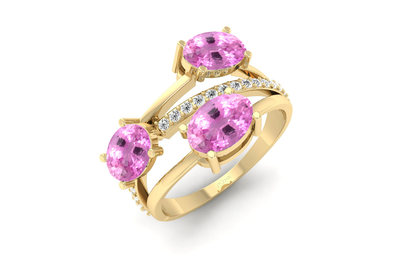 Pink Purple Sapphire Diamond Engagement Ring Gold 3 Stone Pear Ring