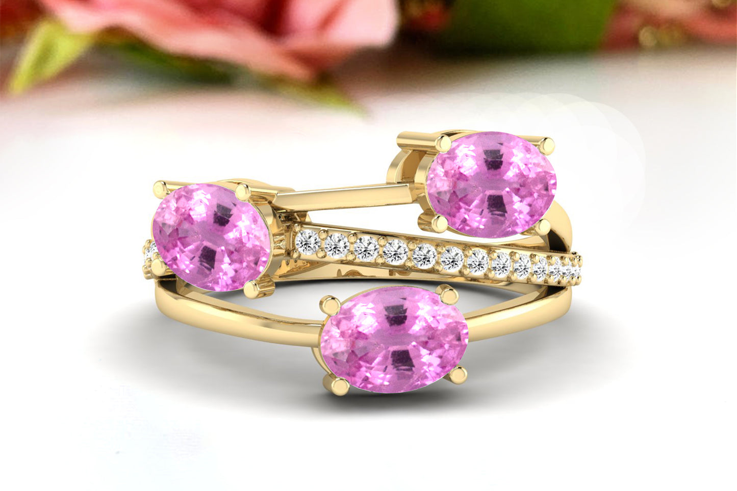 Natural Pink Sapphire Cross Over Ring