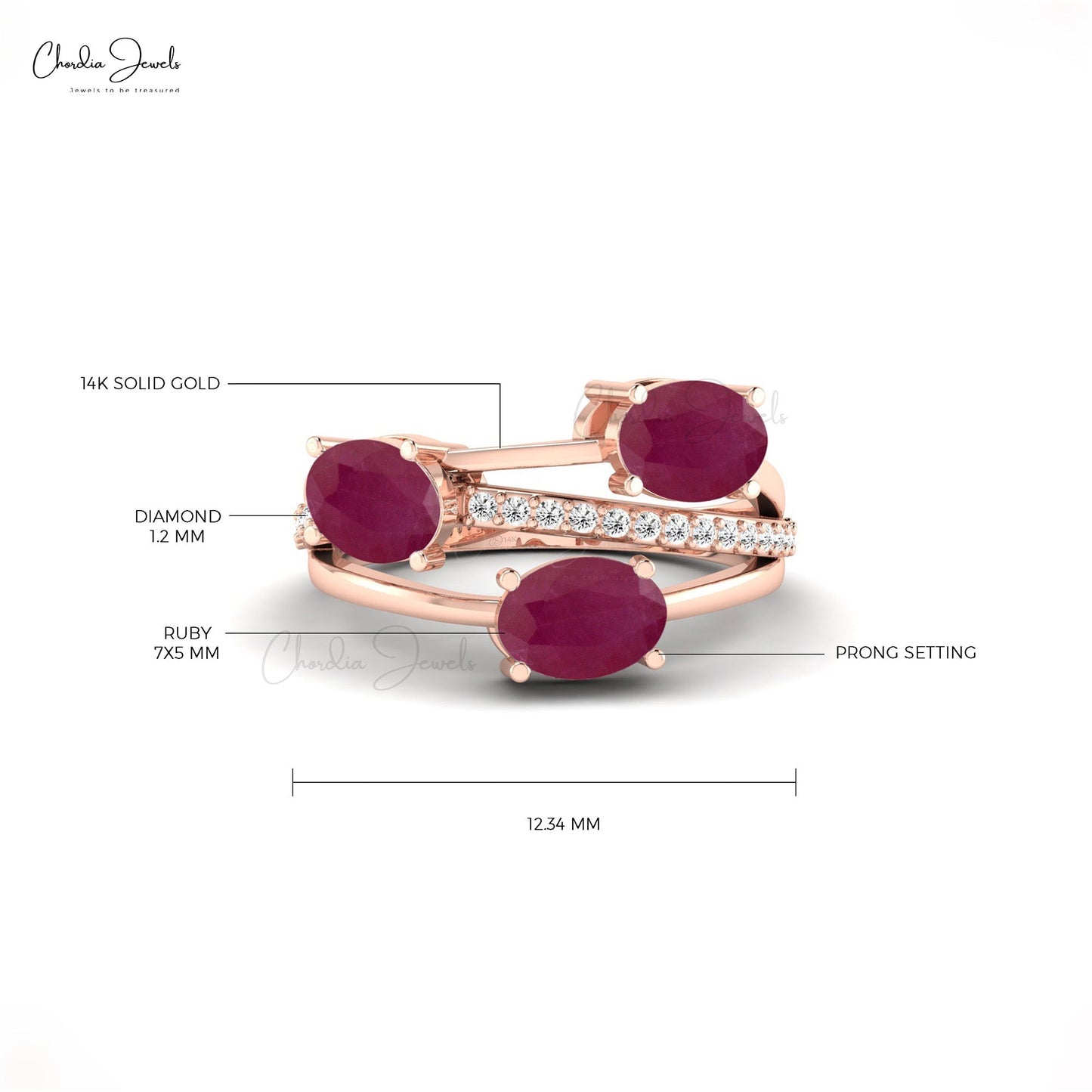 Crossover Oval Cut Red Ruby Three Stone Wedding Ring With Diamond Accent
