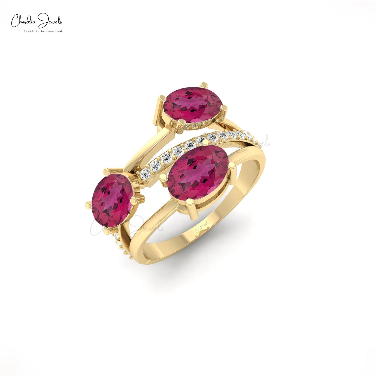Load image into Gallery viewer, 14k Solid Gold Designed Crossover Ring with Pink Tourmaline and Diamond for Anniversary
