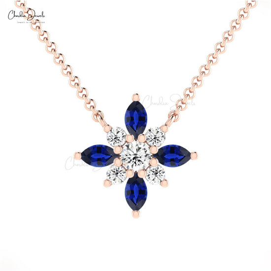 Blue Sapphire Snow Flake Necklace