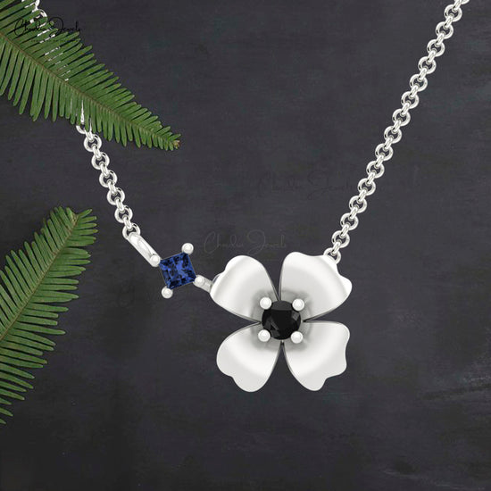 Load image into Gallery viewer, Blue Sapphire Floral Necklace
