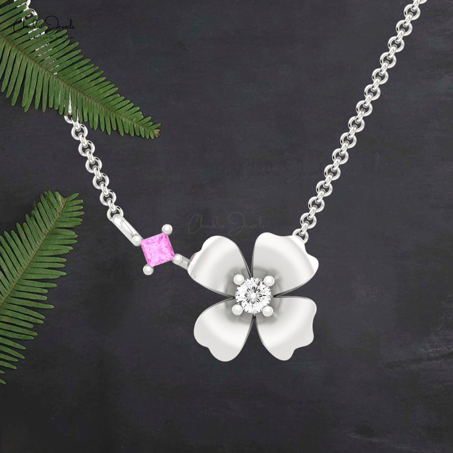 Natural Pink Sapphire Floral Necklace