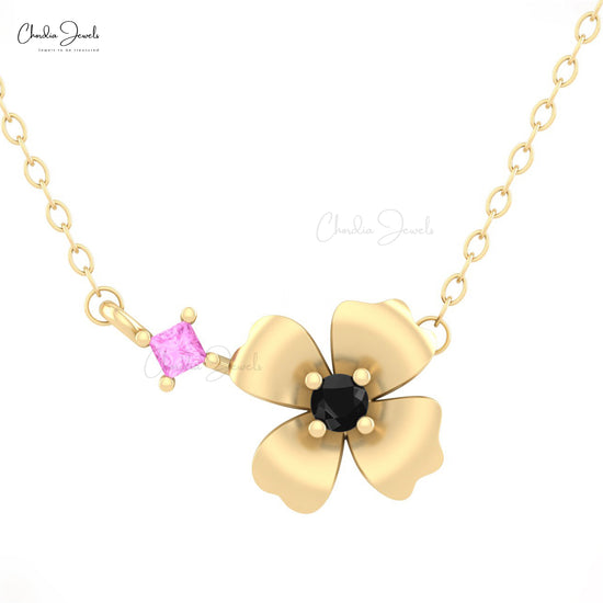 Natural Pink Sapphire Floral Necklace