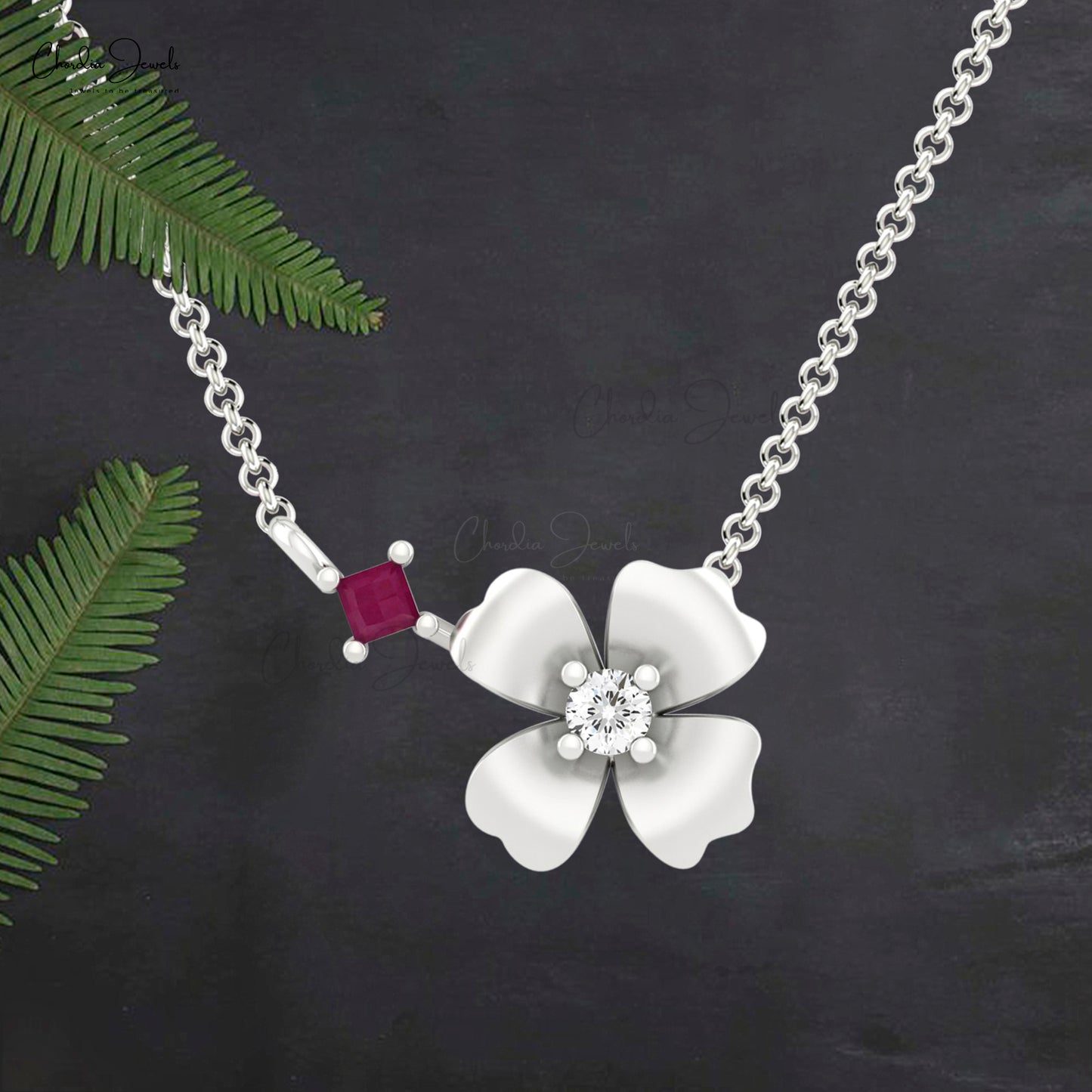 Genuine Ruby Floral Necklace