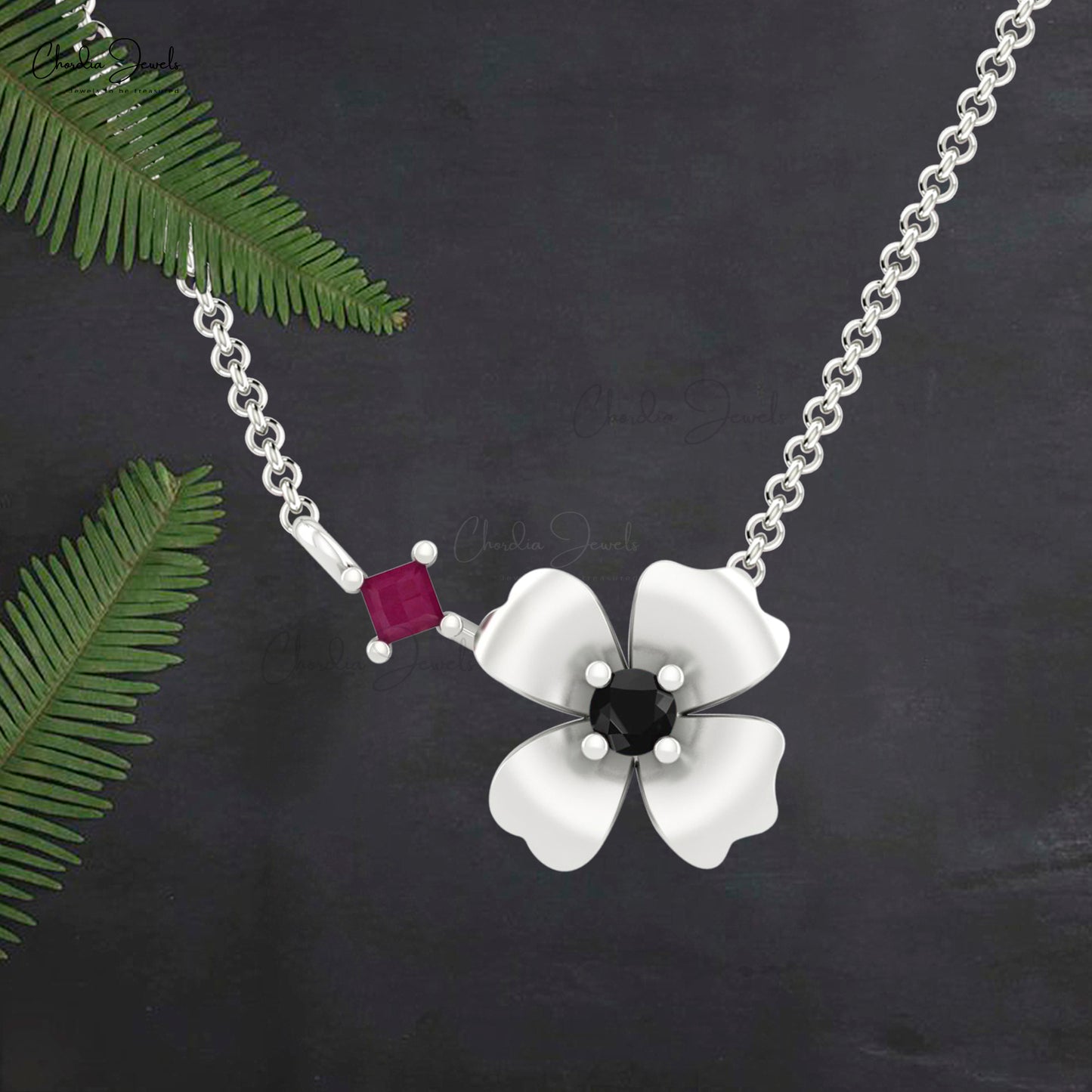 Genuine Ruby Floral Necklace
