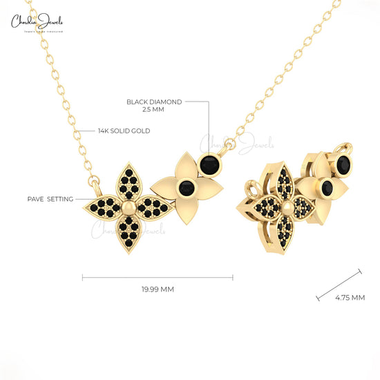 14k Solid Gold Black Diamond Necklace
