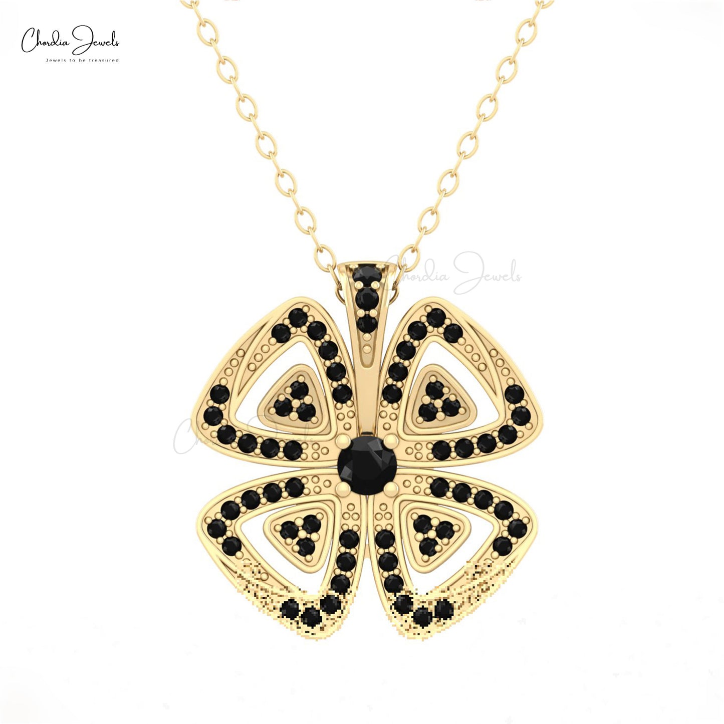Creative Handmade 14k Pure Gold Pendant Authentic Black Diamond Floral Pendant Necklace For Women Light Weight Jewelry For Birthday Gift