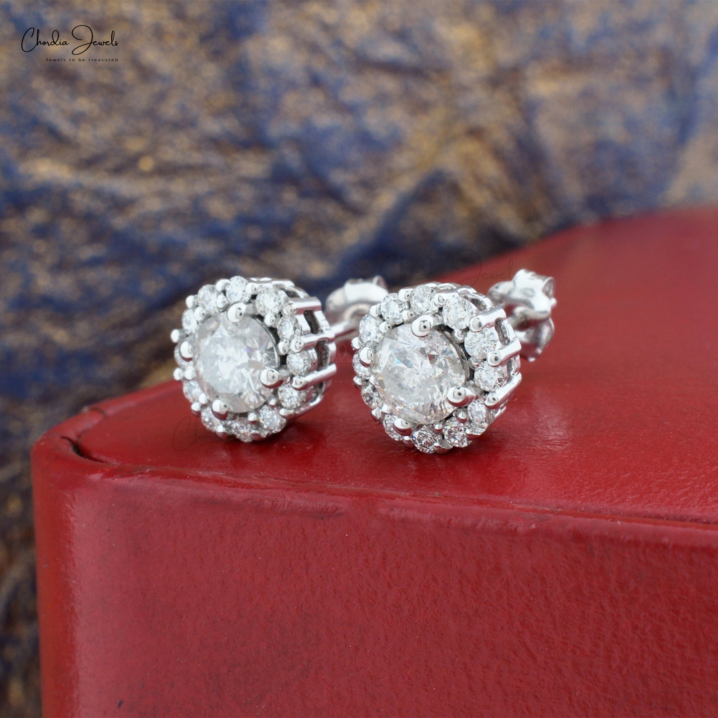 White Diamond Halo Studs