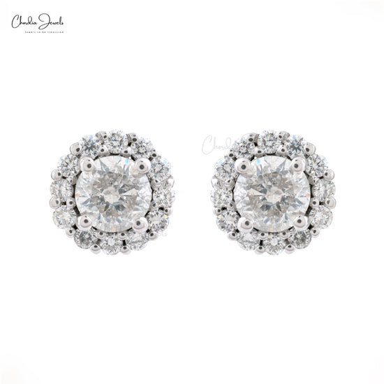 Halo 5mm Round Diamond Push Back Stud Earrings In 14k White Gold Fine Jewelry