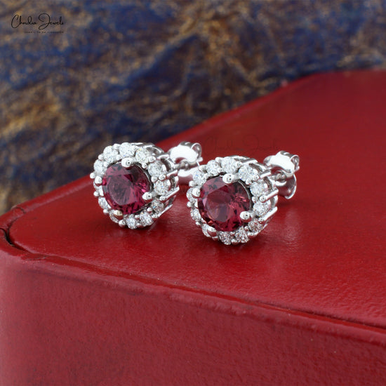 Pink Tourmaline Diamond Halo Earrings